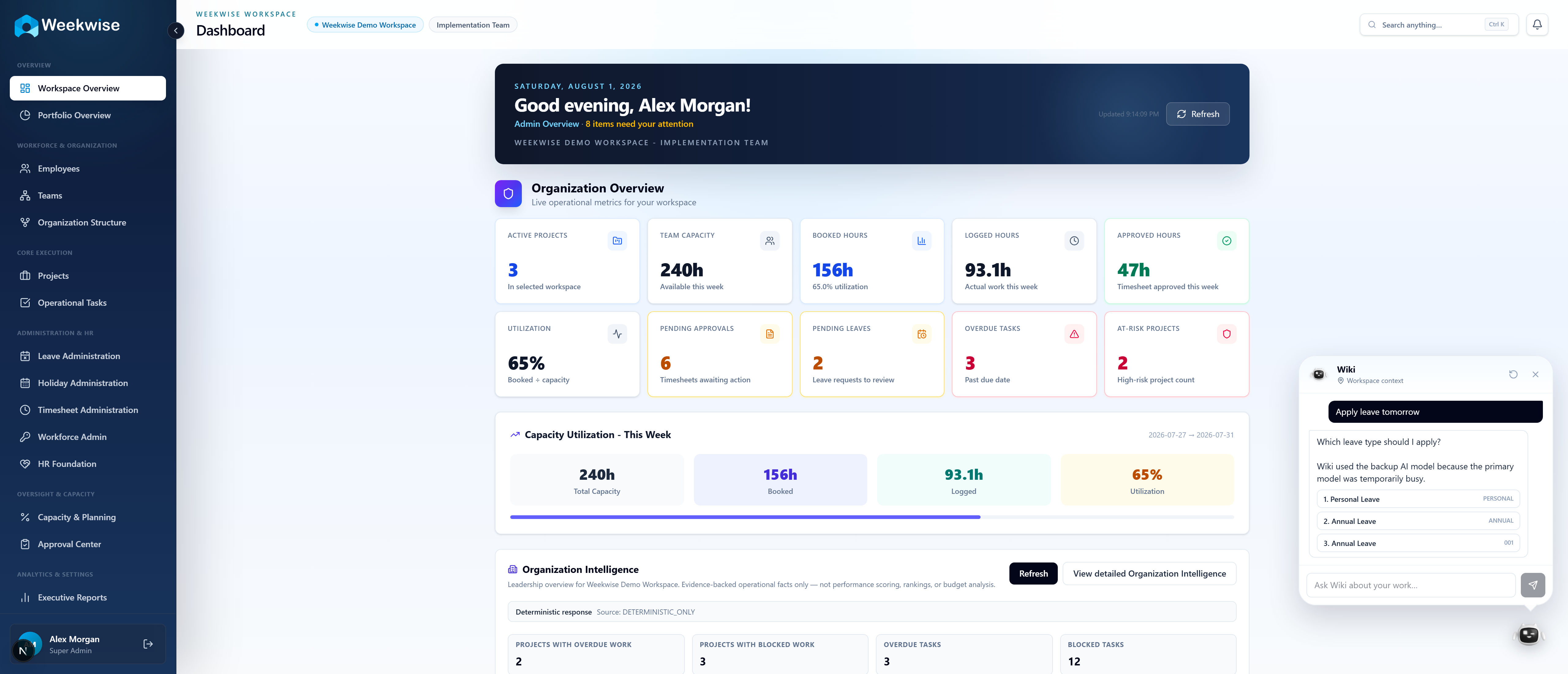 Weekwise AI assistant resolving a leave request